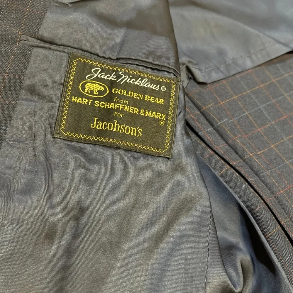 Vintage Jack Nicklaus Golden Bear Blazer 42R Navy Windowpane old‎ money heritage